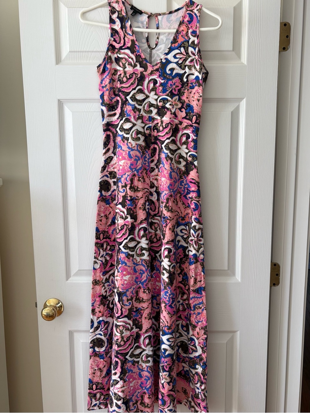 Talbots Pink Patterned Sleeveless Maxi Dress with Blue Accents